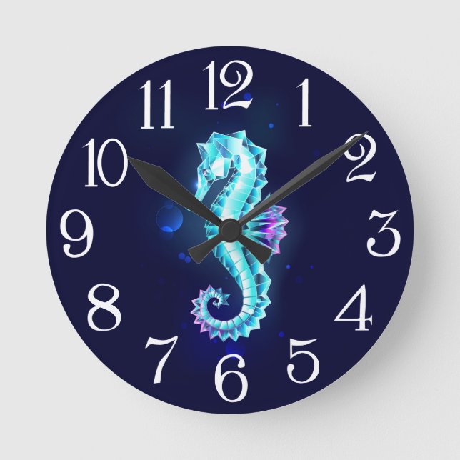 Crystal Ice Seahorse on Blue Background Rund Klocka (Framsida)