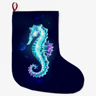 Crystal Ice Seahorse on Blue Background Stor Julstrumpa