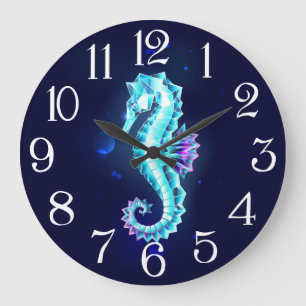 Crystal Ice Seahorse on Blue Background Stor Klocka
