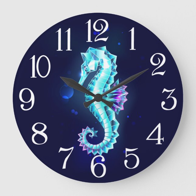 Crystal Ice Seahorse on Blue Background Stor Klocka (Framsida)