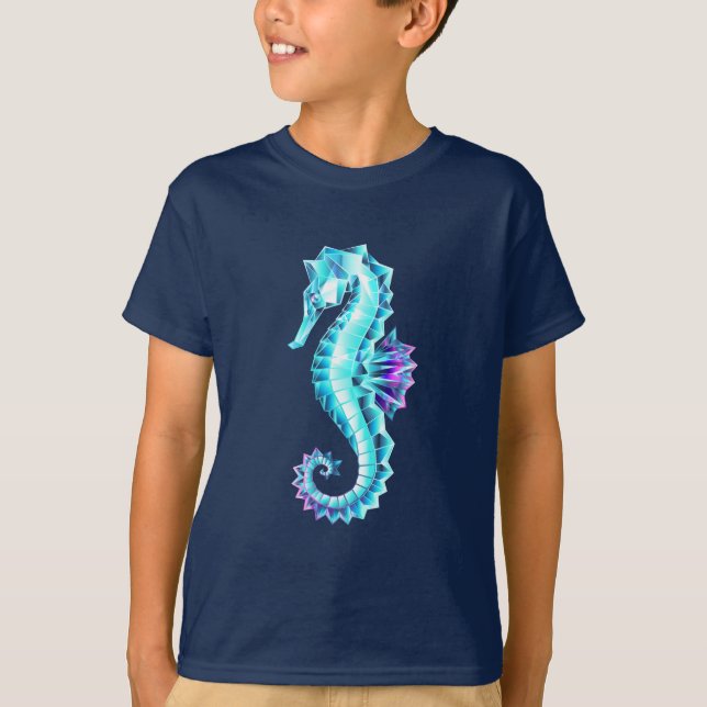 Crystal Ice Seahorse on Blue Background T Shirt (Framsida)