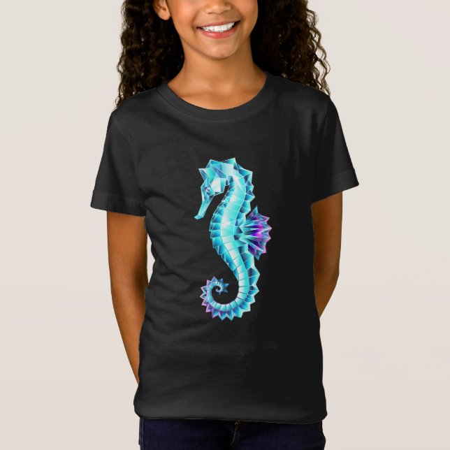 Crystal Ice Seahorse on Blue Background T Shirt (Framsida)
