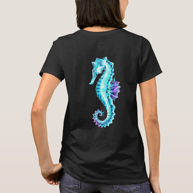 Crystal Ice Seahorse on Blue Background T Shirt (Baksida)