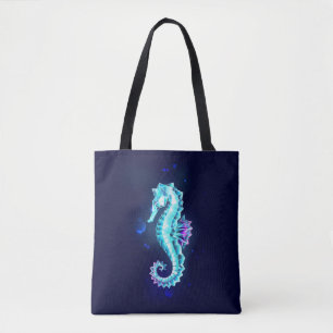 Crystal Ice Seahorse on Blue Background Tygkasse