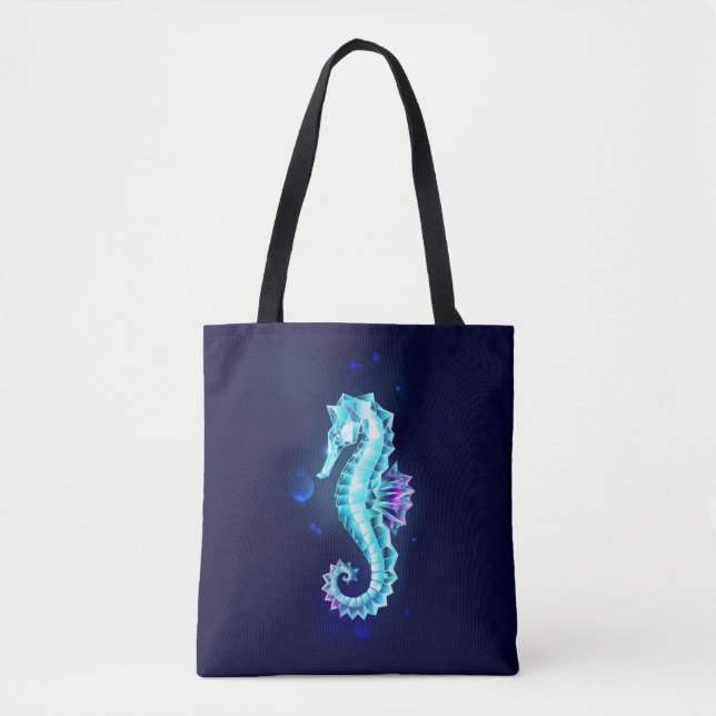 Crystal Ice Seahorse on Blue Background Tygkasse (Framsida)