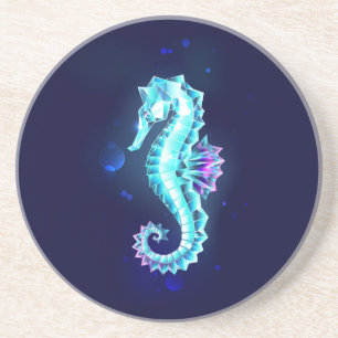 Crystal Ice Seahorse on Blue Background Underlägg