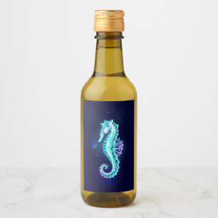 Crystal Ice Seahorse on Blue Background Vinetikett