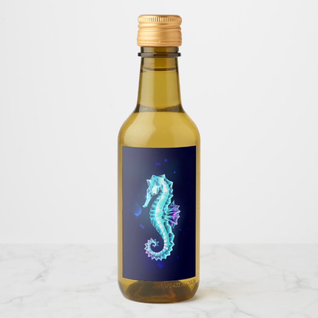 Crystal Ice Seahorse on Blue Background Vinetikett (Framsida)