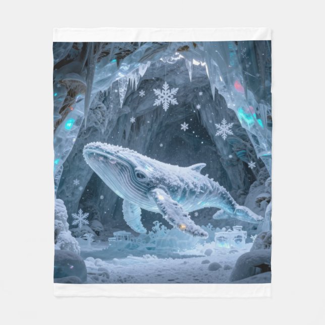 Crystal Ice Whale in Enchanted Frozen Cavern Fleecefilt (Framsidan)