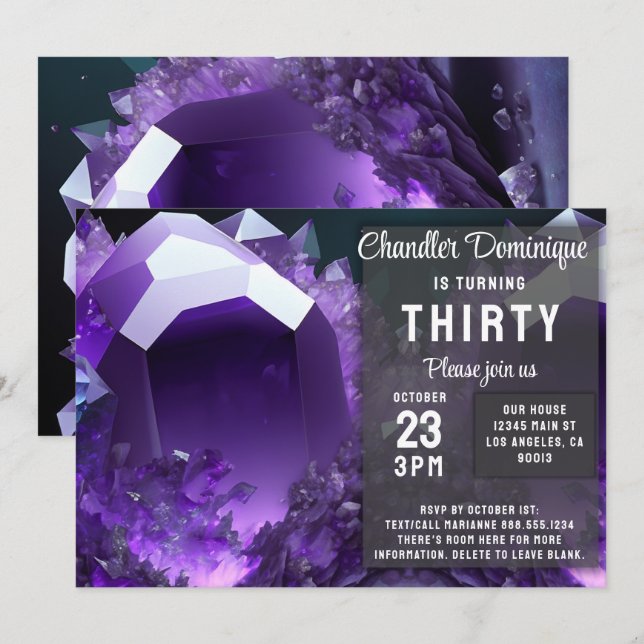 Crystal Jewel Aquarius Amethyst Februag Inbjudningar (Fram/baksida)