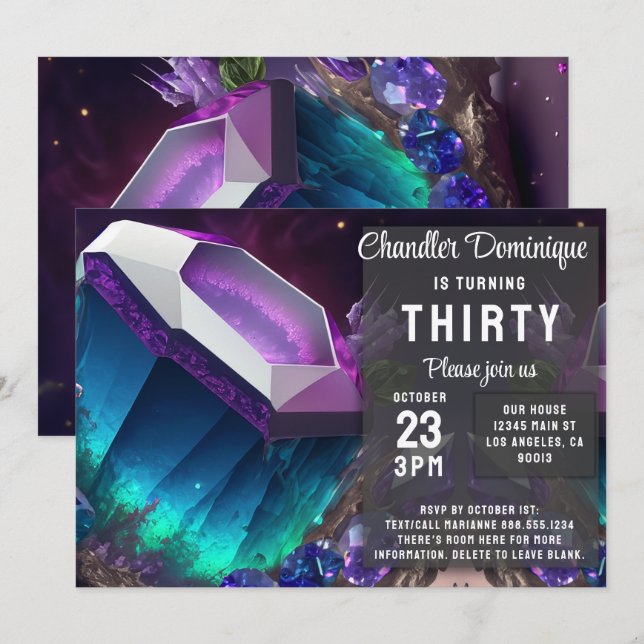 Crystal Jewel Tone Alexandrite Gem June Birthday Inbjudningar (Fram/baksida)