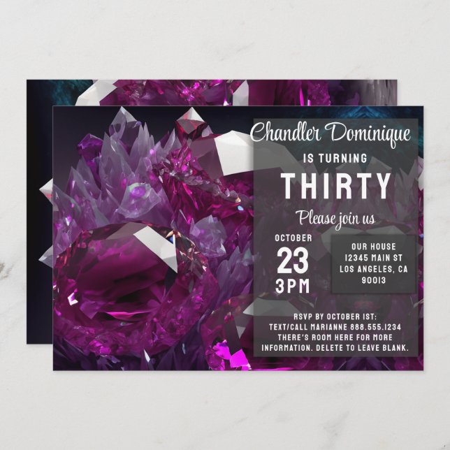 Crystal Jewel Tone Cancer Ruby Red 7 Birthday Inbjudningar (Fram/baksida)