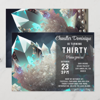 Crystal Jewels Pearl Aries Diamond April Birthday Inbjudningar