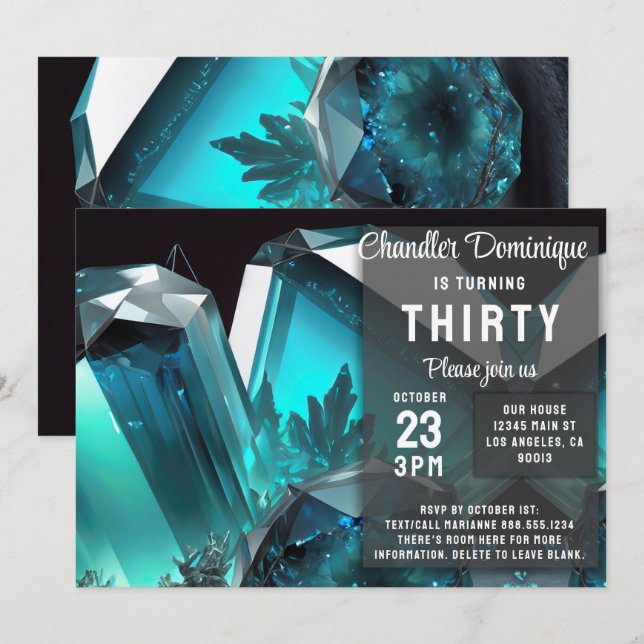 Crystal Jewels Pisces Aquamarine Marth Birthday Inbjudningar (Fram/baksida)