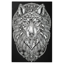 Crystal Lion Väggkonst | Vit Linjekonst på Svart |