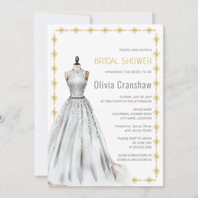 Crystal look Bröllop Gown Möhippa Inbjudningar (Framsida)