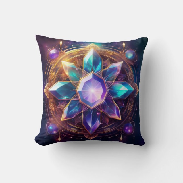 Crystal Mandala - Vibrant Gemstone Artwork Kudde (Framsida)