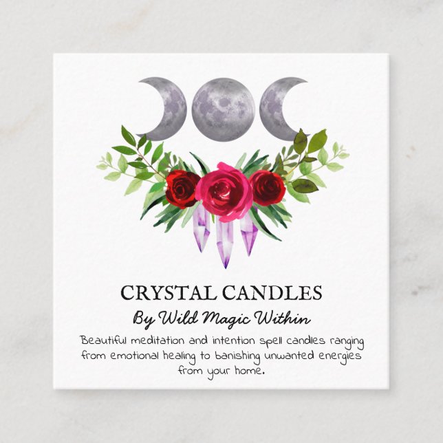 Crystal Måne avsiktsförklaring Candle Spell Fyrkantigt Visitkort (Framsida)