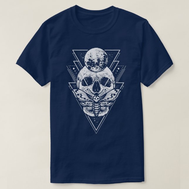Crystal Måne och Death Moth Mystic Pagan Skeleton T Shirt (Design framsida)