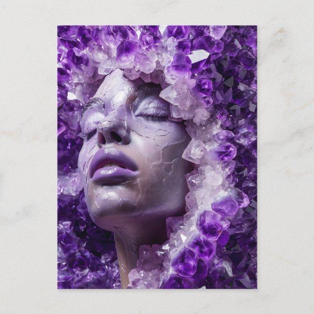 Crystal Mask Woman adorated with Mineral amethyst  Helg Vykort (Framsida)