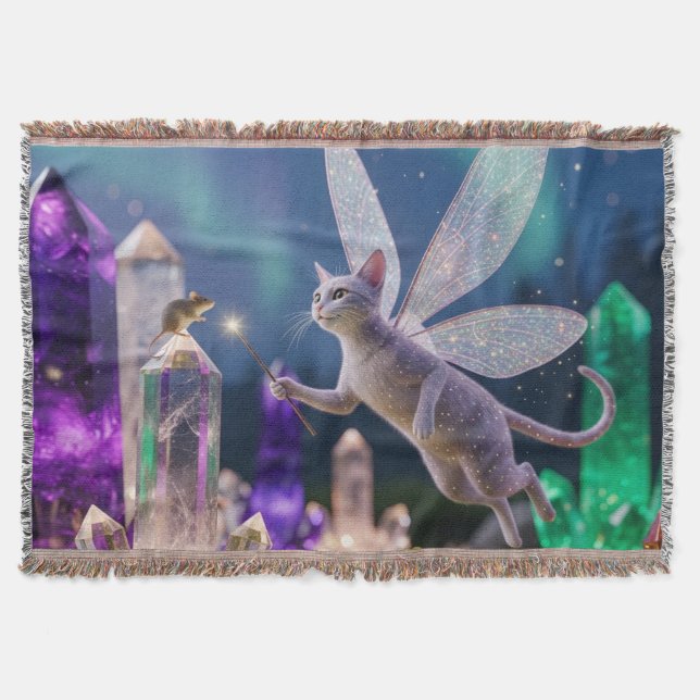 Crystal Mice och Cat Fairy Garden Filt (Framsidan)