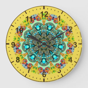 ~ Crystal och Turcouise Fractal ~ Stor Klocka