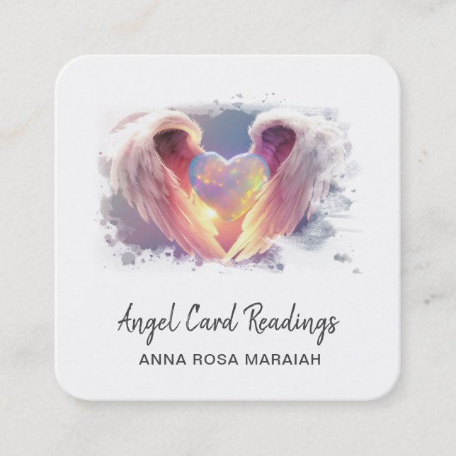 *~* Crystal Opal Heart QR Angel Vingar AP78 Blue Fyrkantigt Visitkort (Framsida)
