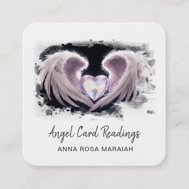*~* Crystal Opal Heart QR Angel Vingar AP78 Fyrkantigt Visitkort (Framsida)