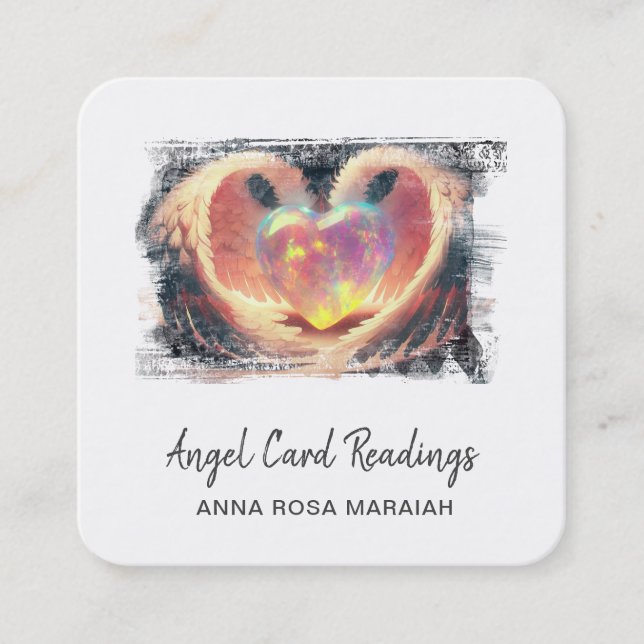 *~* Crystal Opal Heart QR Angel Vingar AP78 Glow Fyrkantigt Visitkort (Framsida)