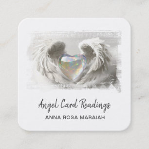 *~* Crystal Opal Heart QR Angel Vingar AP78 Silver Fyrkantigt Visitkort