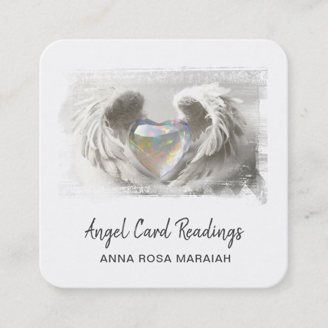 *~* Crystal Opal Heart QR Angel Vingar AP78 Silver Fyrkantigt Visitkort (Framsida)