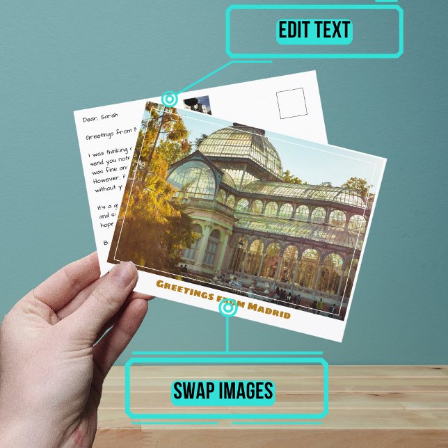 Crystal Palace Retiro i Madrid Spain Modern Vykort (Share your experiences with these stylish template postcards.)