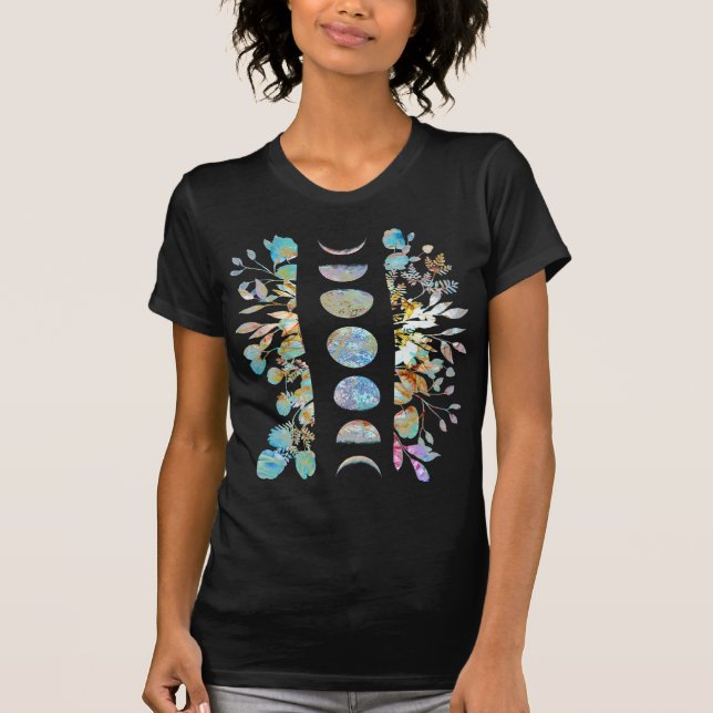 Crystal Pastel Botanical Måne Phases T Shirt (Framsida)