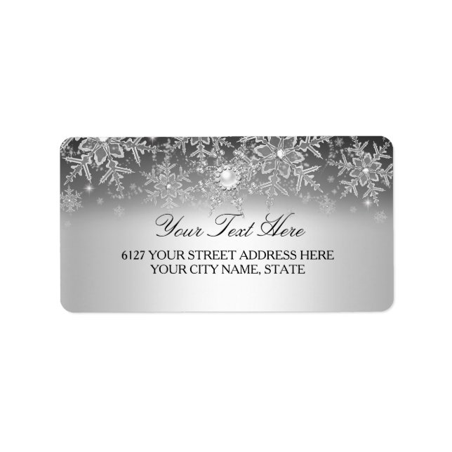 Crystal Pearl Snöflinga Silver Adressetikett (Framsidan)