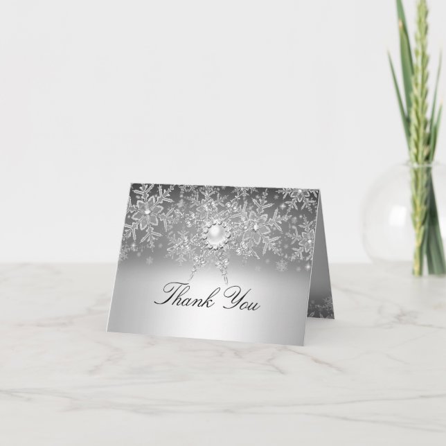 Crystal Pearl Snöflinga Silver Tacksamhetskort Tack Kort (Framsida)