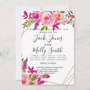 Crystal Pink Peach Rosor Watercolor bröllopsinbjud Inbjudningar
