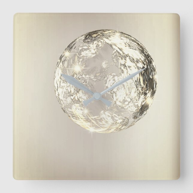 Crystal Planet Universum Guld Sepia Concept Modern Fyrkantig Klocka (Framsida)