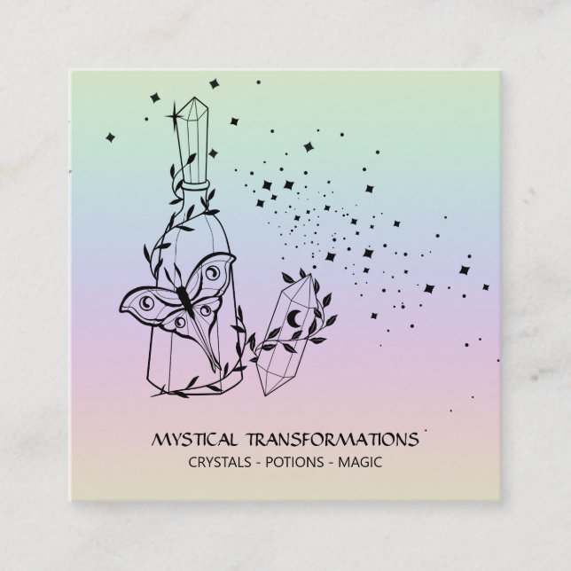 *~* Crystal Posts Luna Moth Stars Pastel Rainbow Fyrkantigt Visitkort (Framsida)
