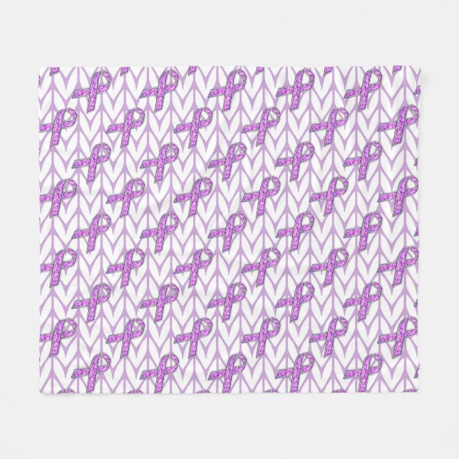 Crystal Rosa Ribbon Awareness Knitting Fleecefilt (Framsidan (Horisontell))