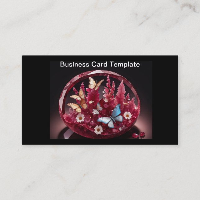 Crystal ruby basket of butterflies business card visitkort (Framsida)