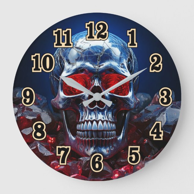 Crystal Skull med Ruby Red EyesClock Stor Klocka (Framsida)