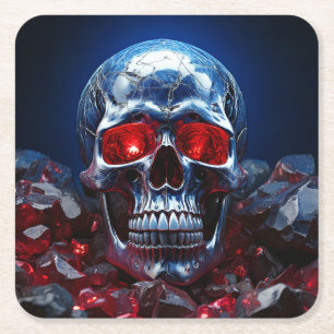 Crystal Skull med Ruby Red Ögon Papper Underlägg Kvadrat
