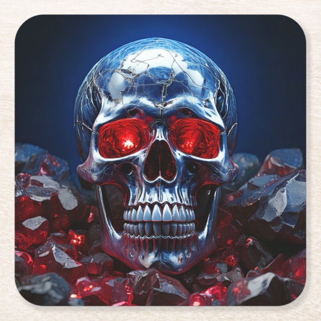 Crystal Skull med Ruby Red Ögon Papper Underlägg Kvadrat (Framsidan)