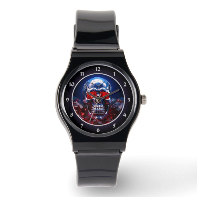 Crystal Skull med Ruby Red Ögon Watch Armbandsur (Framsida)