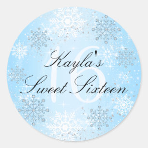 Crystal Snö Winter Wonderland Sweet 16 Sticker Runt Klistermärke