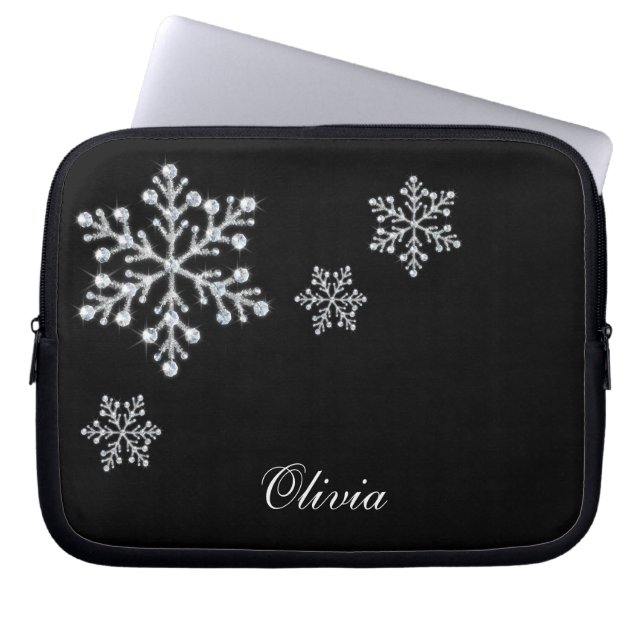 Crystal Snöflingor Black Laptop sleeve (Framsidan)
