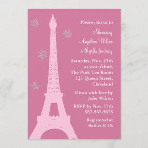Crystal Snöflingor i Paris (rosa) Inbjudningar