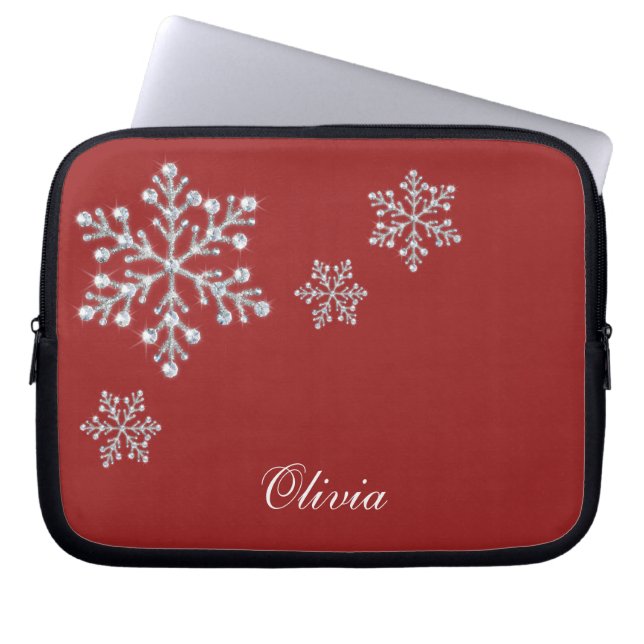 Crystal Snöflingor Röd Laptop-fodral Laptop Sleeve (Framsidan)