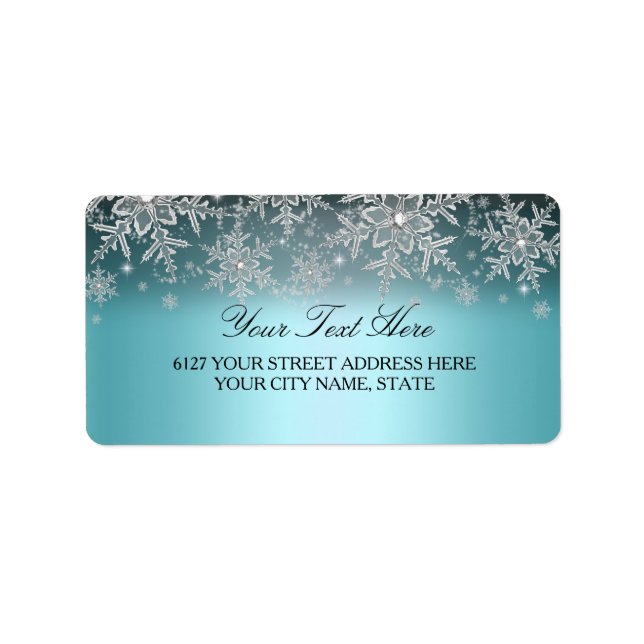 Crystal Snowflake Blue Winter Address Label Adressetikett (Framsidan)