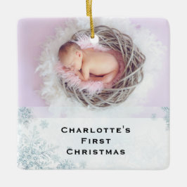 Crystal Snowflake Första jul-fotfoto i Baby Julgransprydnad Keramik